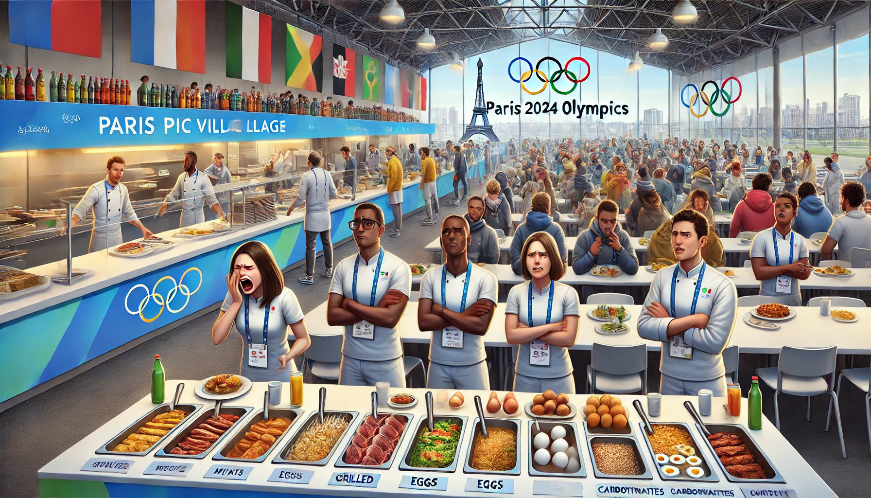 Athletes at the Paris 2024 Olympics face food shortages and quality issues, with concerns over insufficient quantities and raw meat, impacting their performance and morale.